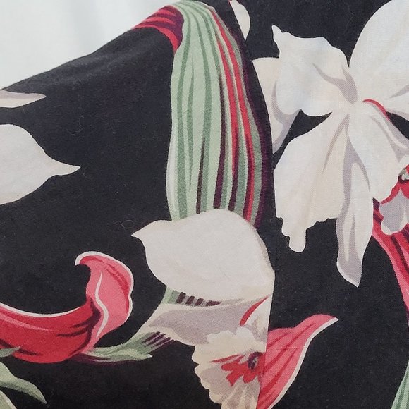 Vintage Hilo Hattie Button Up Shirt Black White Flowers 3XL Straight Hem Bottom - Picture 5 of 6